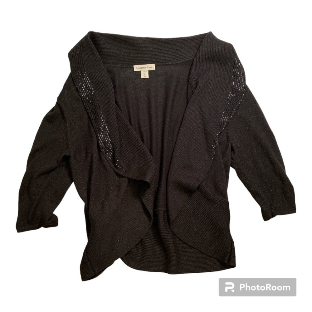 Coldwater Creek Cardigan Shrug Sweater, Beaded & Metallic Black Women's Size XL